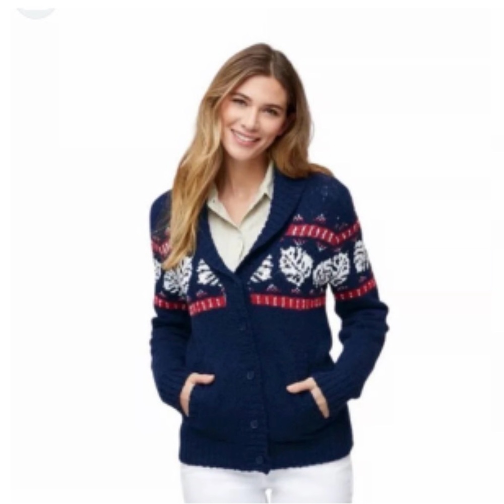 Tommy Bahama Women's Navy Blue Tropical Cardigan Sweater XL